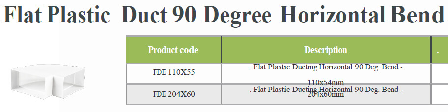 Flat Plastic Duct 90 Degree Horizontal Bend