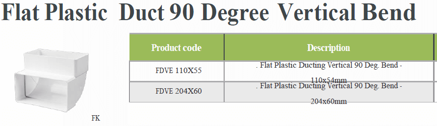 Flat Plastic Duct 90 Degree Vertical Bend