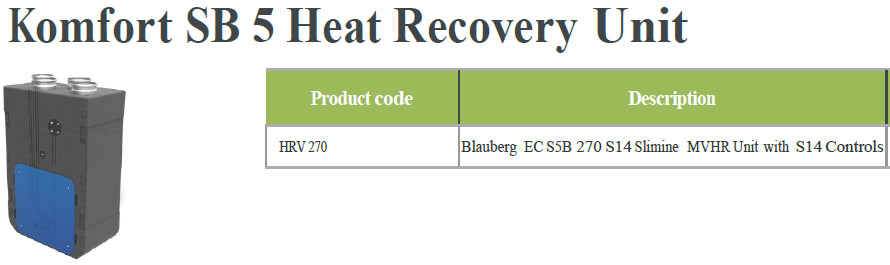 Komfort SB 5 Heat Recovery Unit