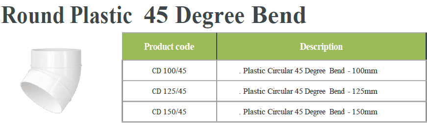 Round Plastic 45 Degree Bend