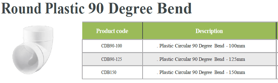 Round Plastic 90 Degree Bend