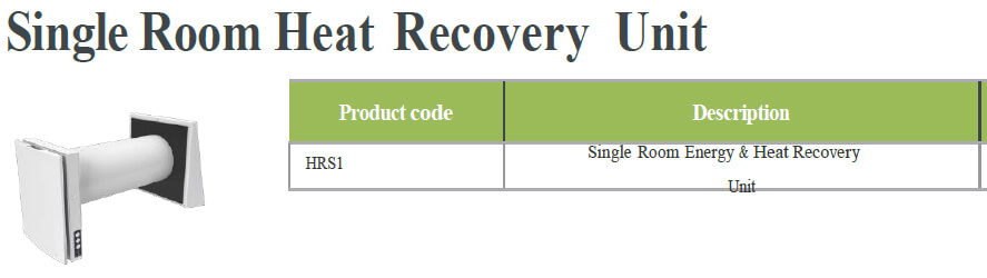 Single Room Heat Recovery Unit